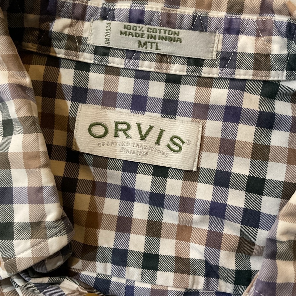 Orvis Men's Checkered Shirt - Blue and Brown - Picture 3 of 5
